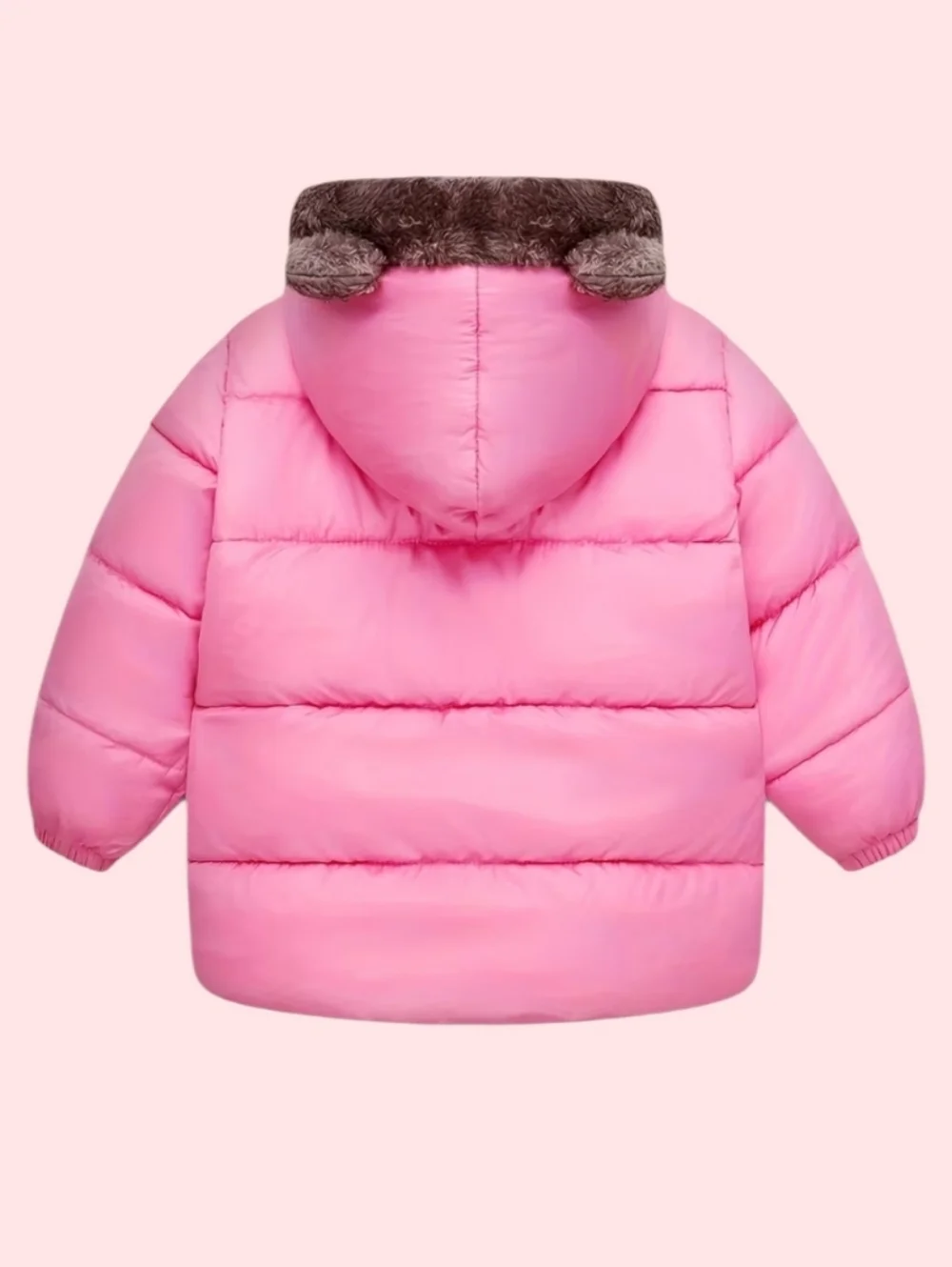 Irresistablely Cute Pink and Brown Kids Puffer Jacket with Faux Fur Hood - Picture 2 of 4